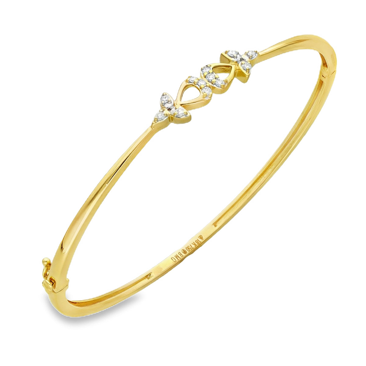 18ct Yellow Gold Diamond Set Bangle - 16cm - 0.12ct