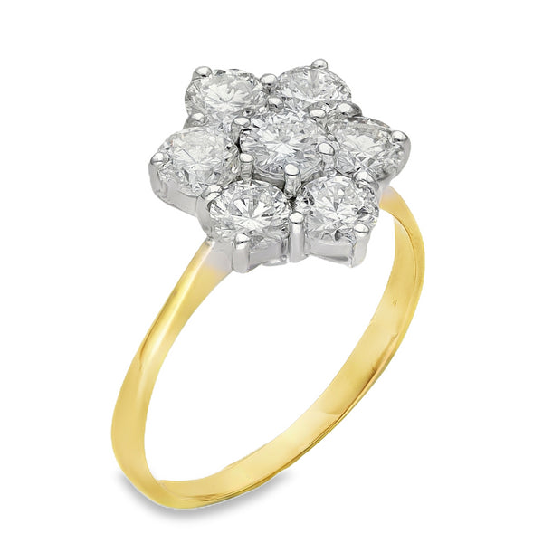 18ct Yellow Gold Diamond Cluster Ring - Size P - 1.89ct