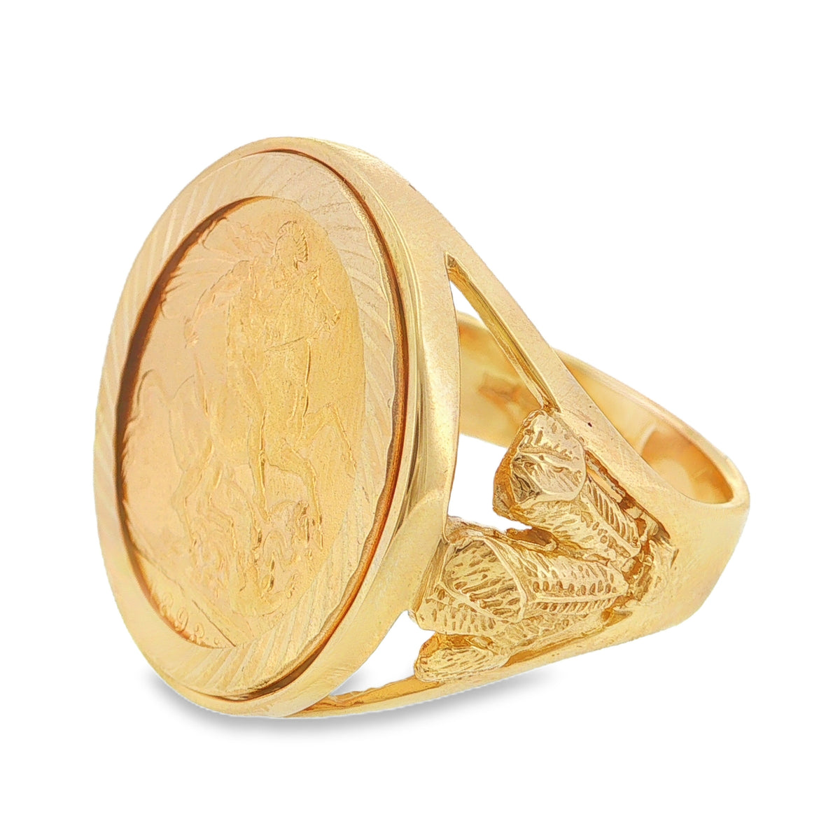 1893 Yellow Gold Full Sovereign Coin Ring - Size W - 17.0g