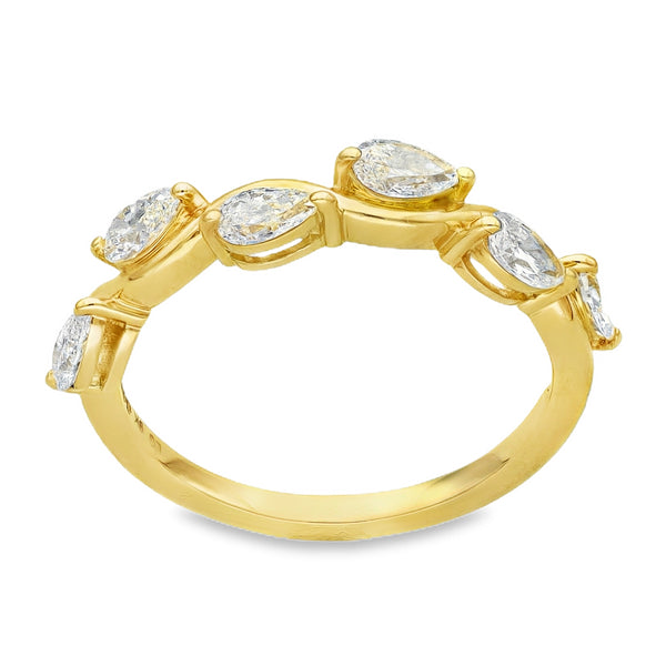 Lab Grown 0.90ct Yellow Gold Certified Pear-Cut Diamond Vine-Style Band - D-F/VVS-VS