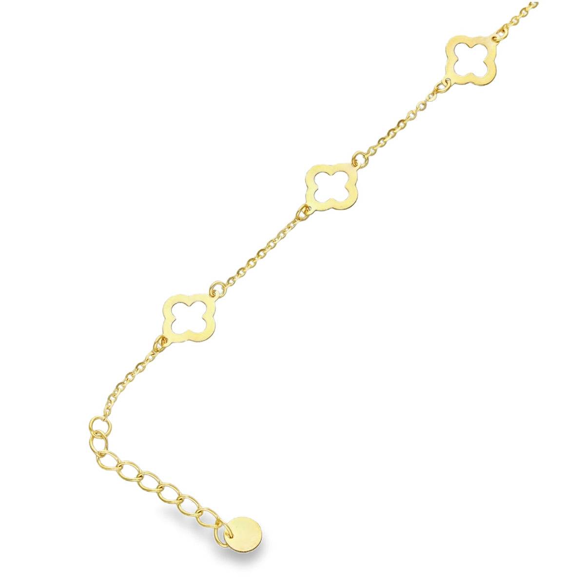 9ct Yellow Gold Open Three Clover Trace Bracelet -6.5-7.5" -1.4g