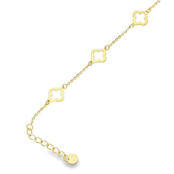 9ct Yellow Gold Open Three Clover Trace Bracelet -6.5-7.5" -1.4g