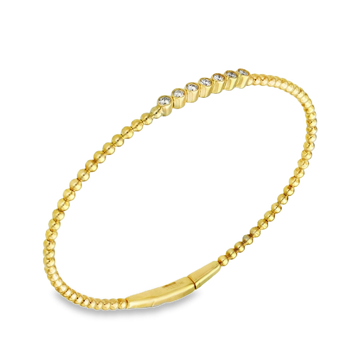 9ct Yellow Gold Diamond-Set Bead Bangle - 18cm - 0.33ct