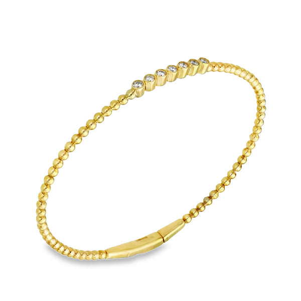 9ct Yellow Gold Diamond-Set Bead Bangle - 18cm - 0.33ct