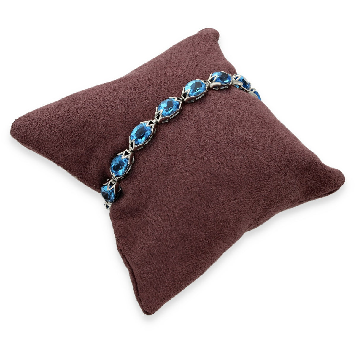 9ct White Gold Blue Topaz Bracelet - 7.5" - 14.5g