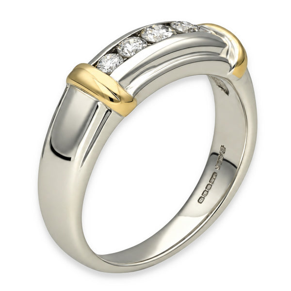 14ct White & Yellow Gold Diamond Row Band - Size U - 0.47ct