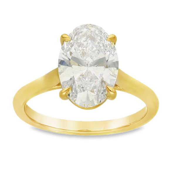 Lab 3.06ct D Vs1 Oval 18ct Yellow Gold Solitaire