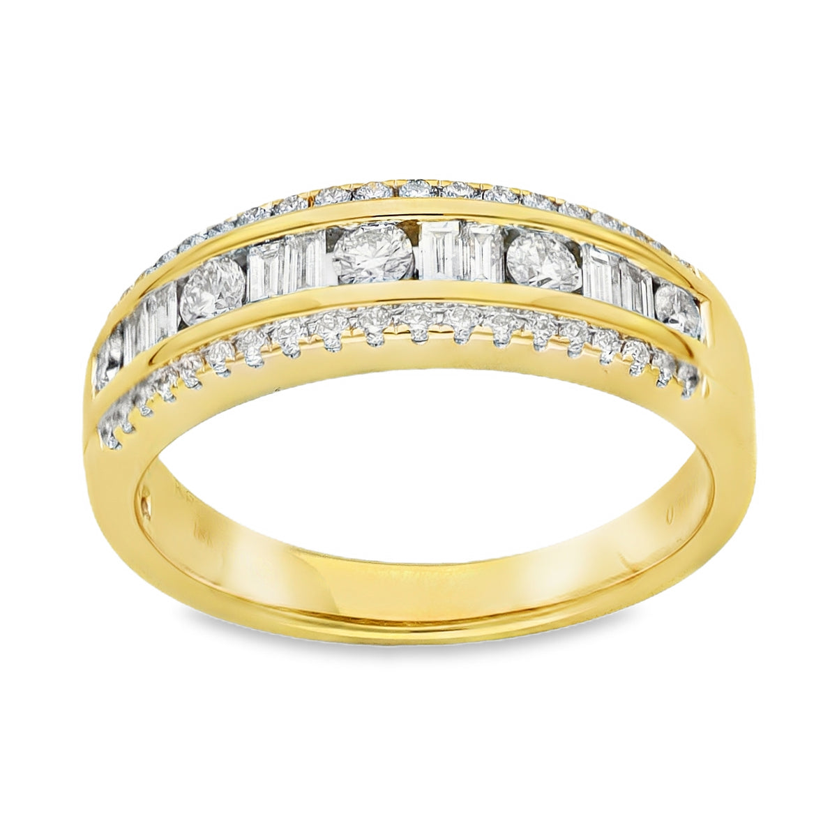 18ct Yellow Gold Diamond Triple Row Ring - Size L - 0.51ct