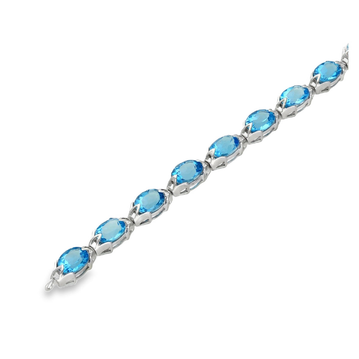 9ct White Gold Blue Topaz Bracelet - 7.5" - 14.5g