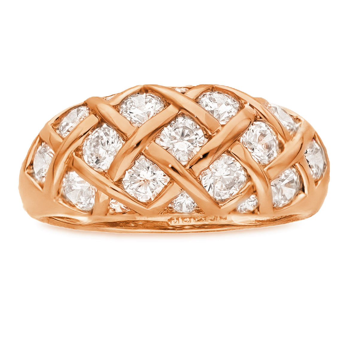 14ct Rose Gold CZ Lattice Turban Ring - Size O - 9mm