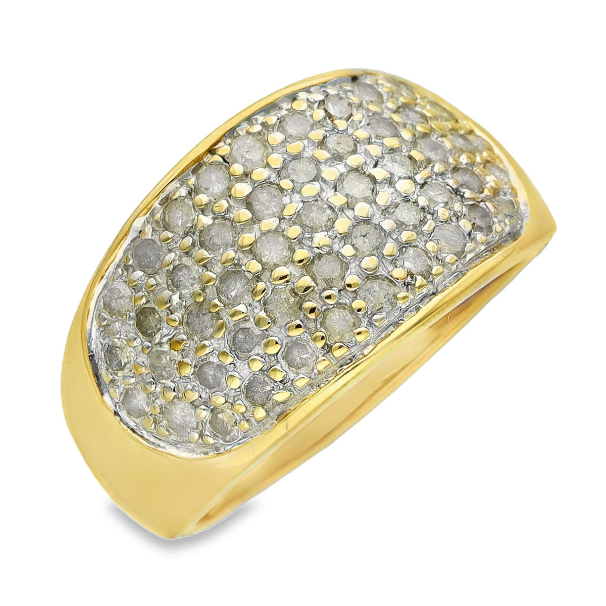 9ct Yellow Gold Diamond Pavé Cluster Ring - Size L - 1.00ct