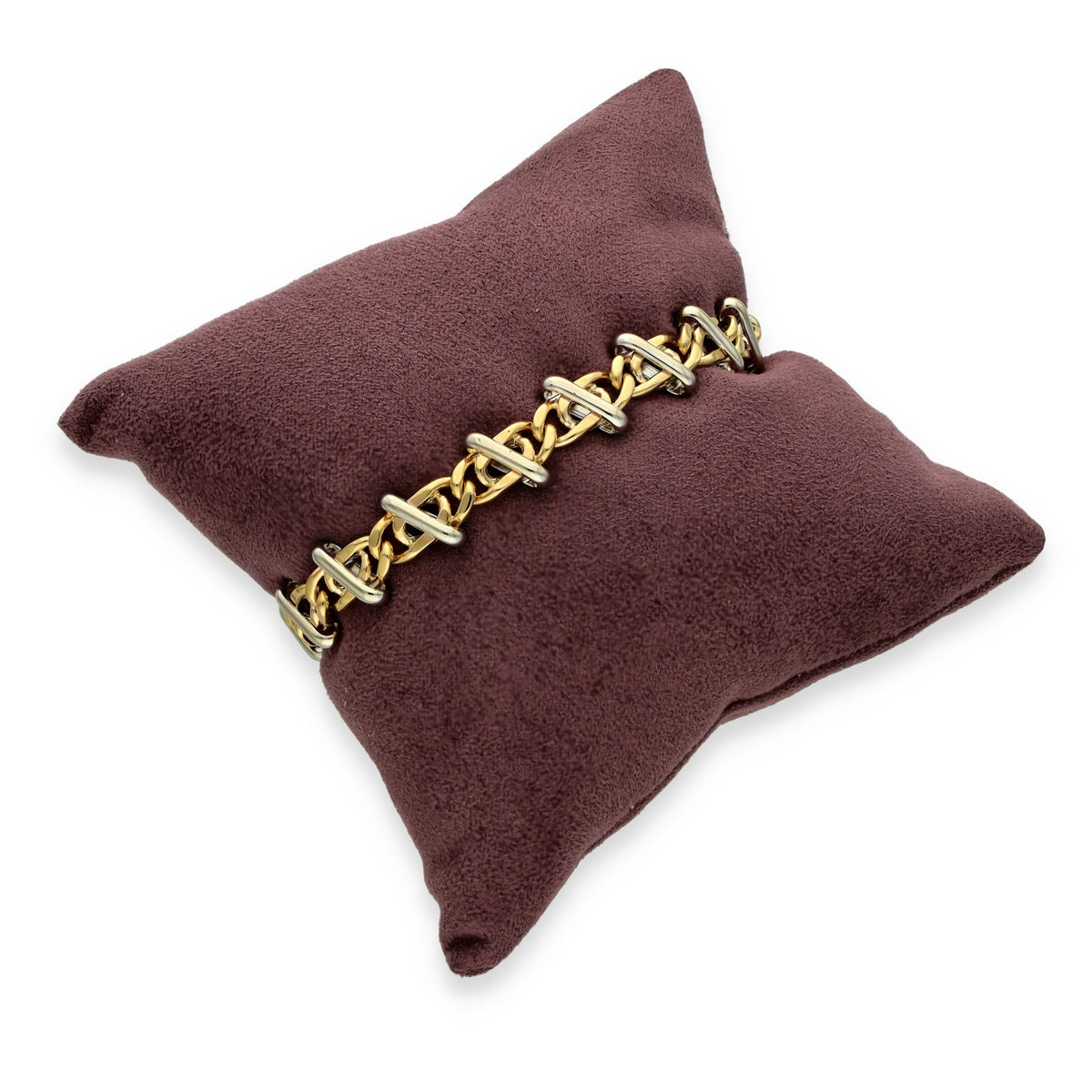 9ct Yellow & White Gold Fancy Curb & Bar Bracelet - 7.5" - 24.0g