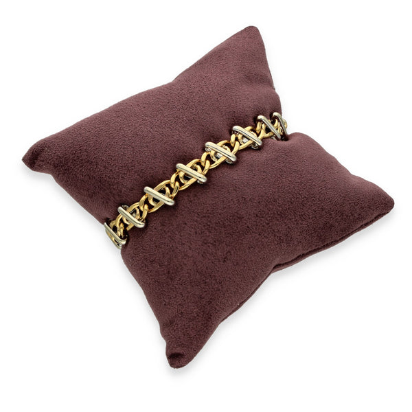 9ct Yellow & White Gold Fancy Curb & Bar Bracelet - 7.5" - 24.0g