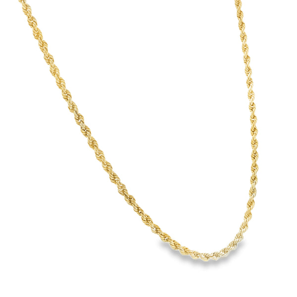 9ct Yellow Gold Hollow Rope Chain - 18"- 3.2g