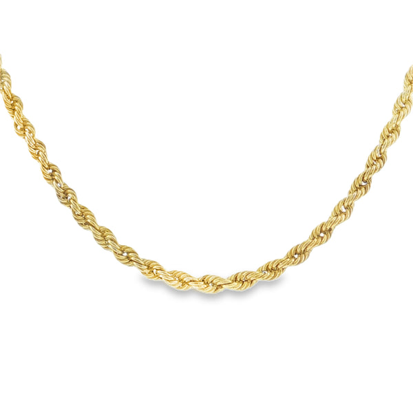 9ct Yellow Gold Hollow Rope Chain - 18"- 3.2g