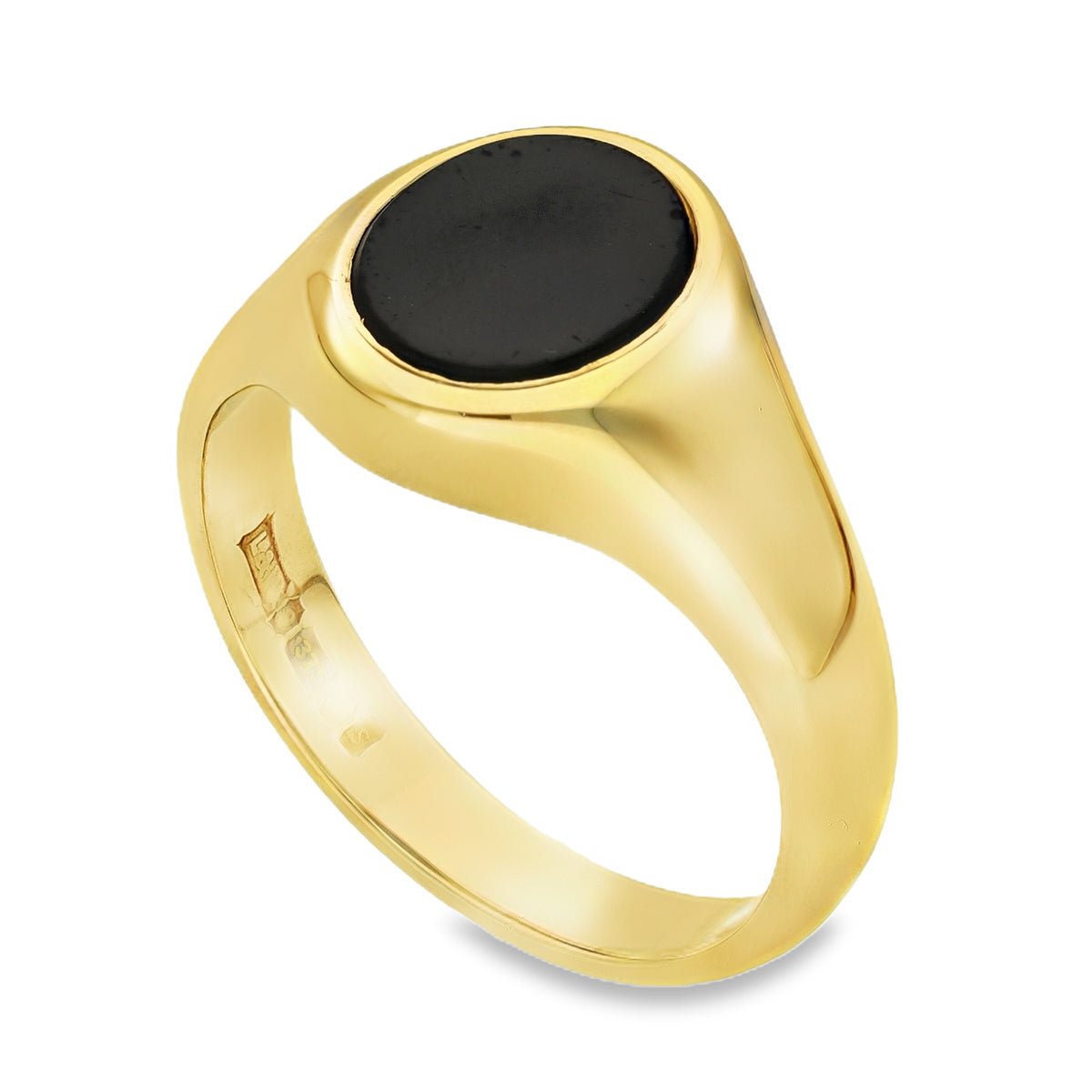 9ct Yellow Gold Oval Onyx Signet Ring - Size Z+2½ - 15mm