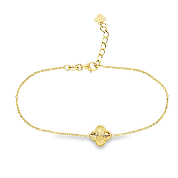9ct Yellow Gold Sunburst Clover Trace Bracelet - 6.5-7.5" - 1.4g