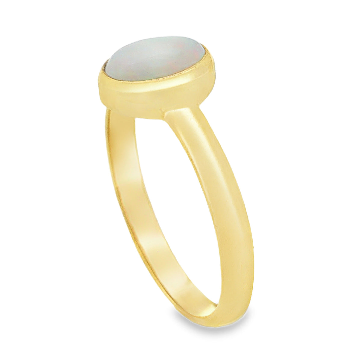 9ct Yellow Gold Opal Solitaire Ring - Size Q - 2.2g