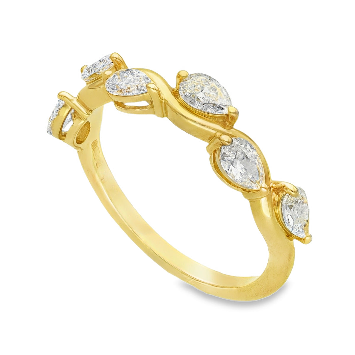 Lab Grown 0.90ct Yellow Gold Certified Pear-Cut Diamond Vine-Style Band - D-F/VVS-VS