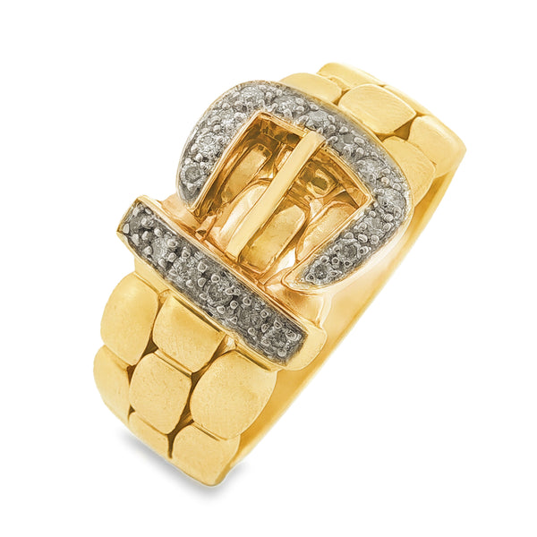 9ct Yellow Gold Diamond Buckle Ring - Size P½ - 0.25ct