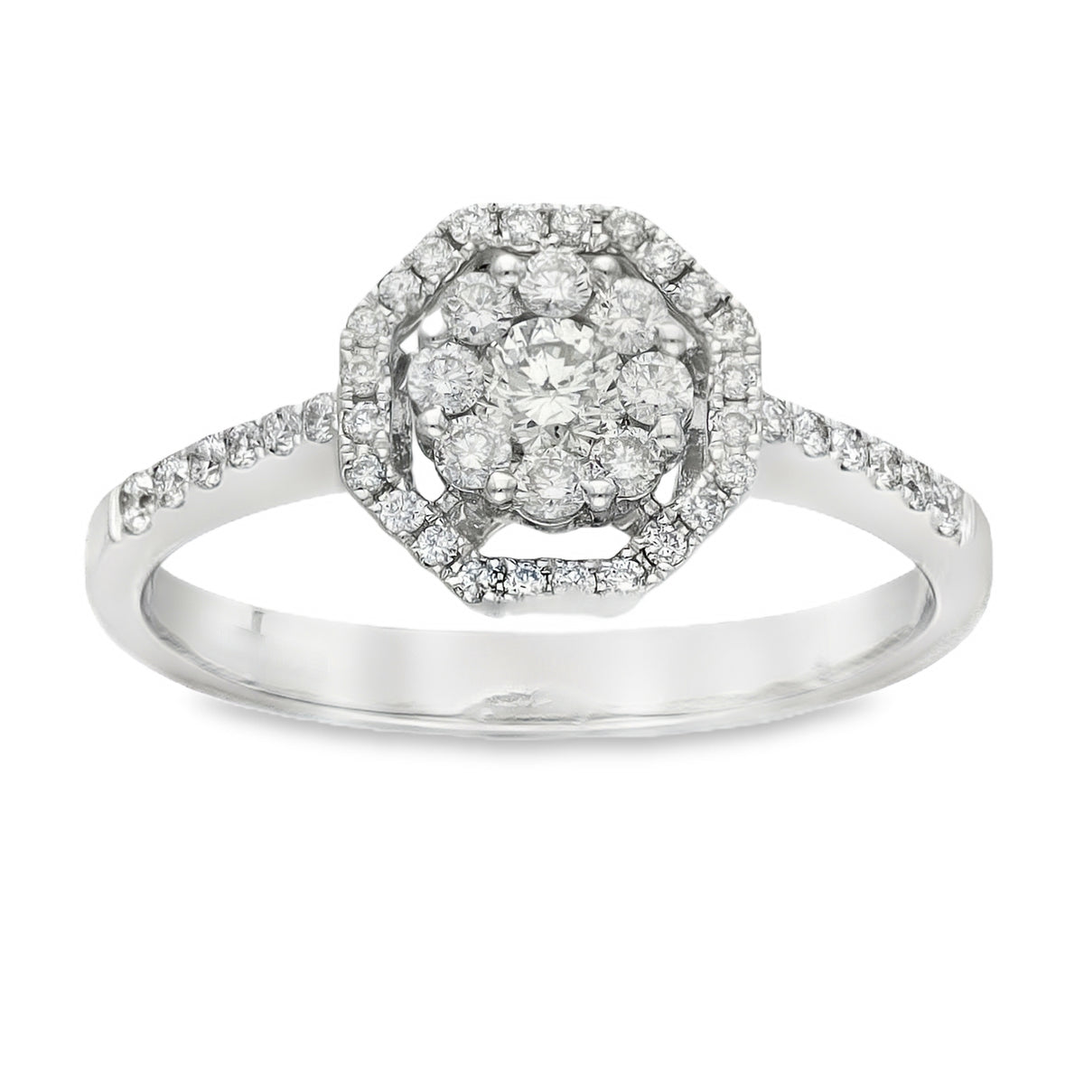 18ct White Gold Diamond Halo Cluster Ring - Size L - 0.50ct