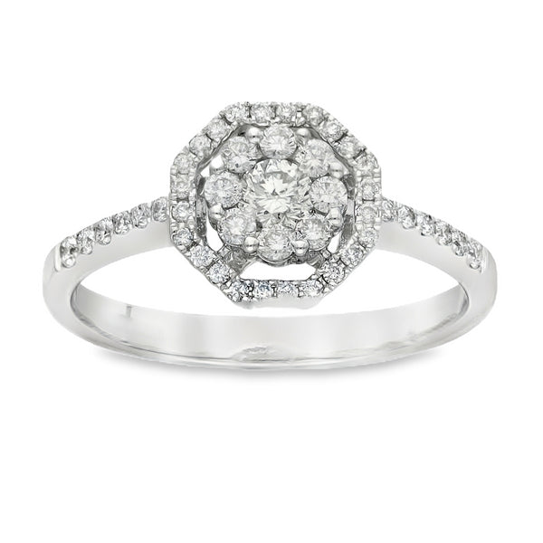18ct White Gold Diamond Halo Cluster Ring - Size L - 0.50ct