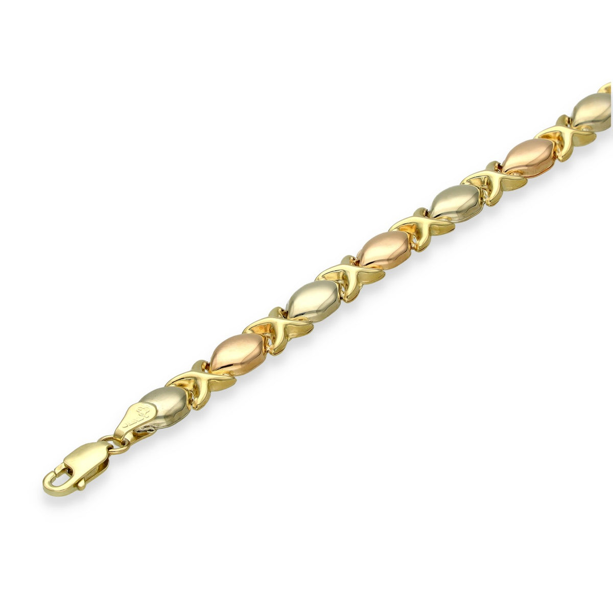 9ct Multi-Tone Gold Kiss-Link Bracelet - 18.5cm - 4.0g