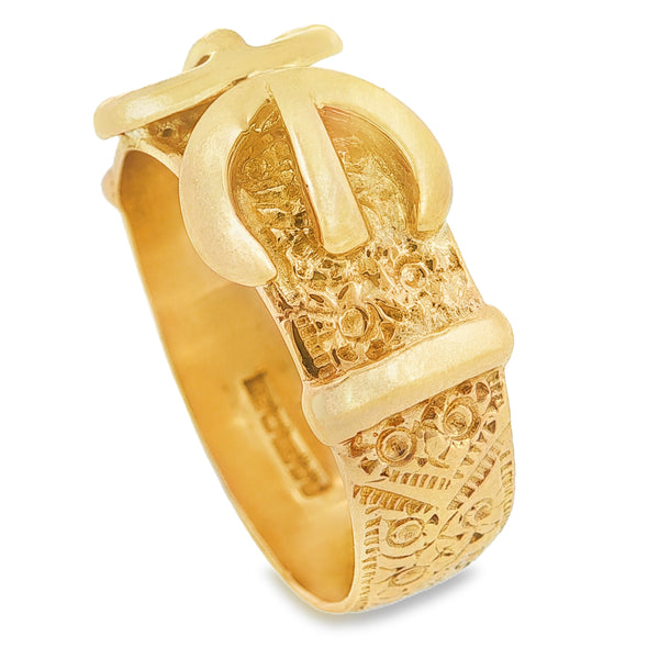 9ct Yellow Gold Patterned Buckle Ring - Size U½ - 11mm