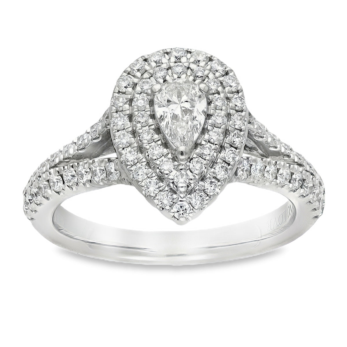 18ct White Gold Diamond Halo Engagement Ring - Size M½ - 0.95ct