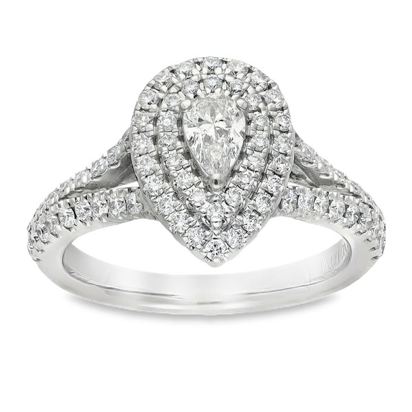 18ct White Gold Diamond Halo Engagement Ring - Size M½ - 0.95ct