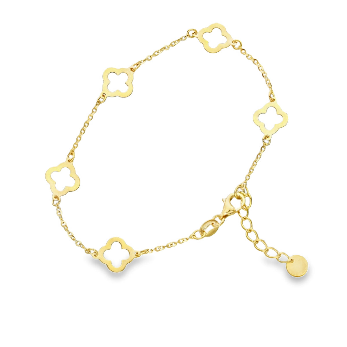 9ct Yellow Gold Open Three Clover Trace Bracelet -6.5-7.5" -1.4g
