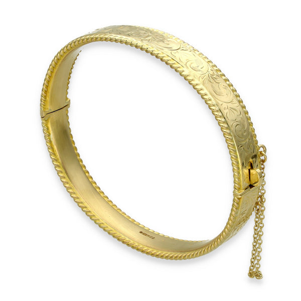 9ct Yellow Gold Rope Edge Bangle - 17.5cm - 17.1g