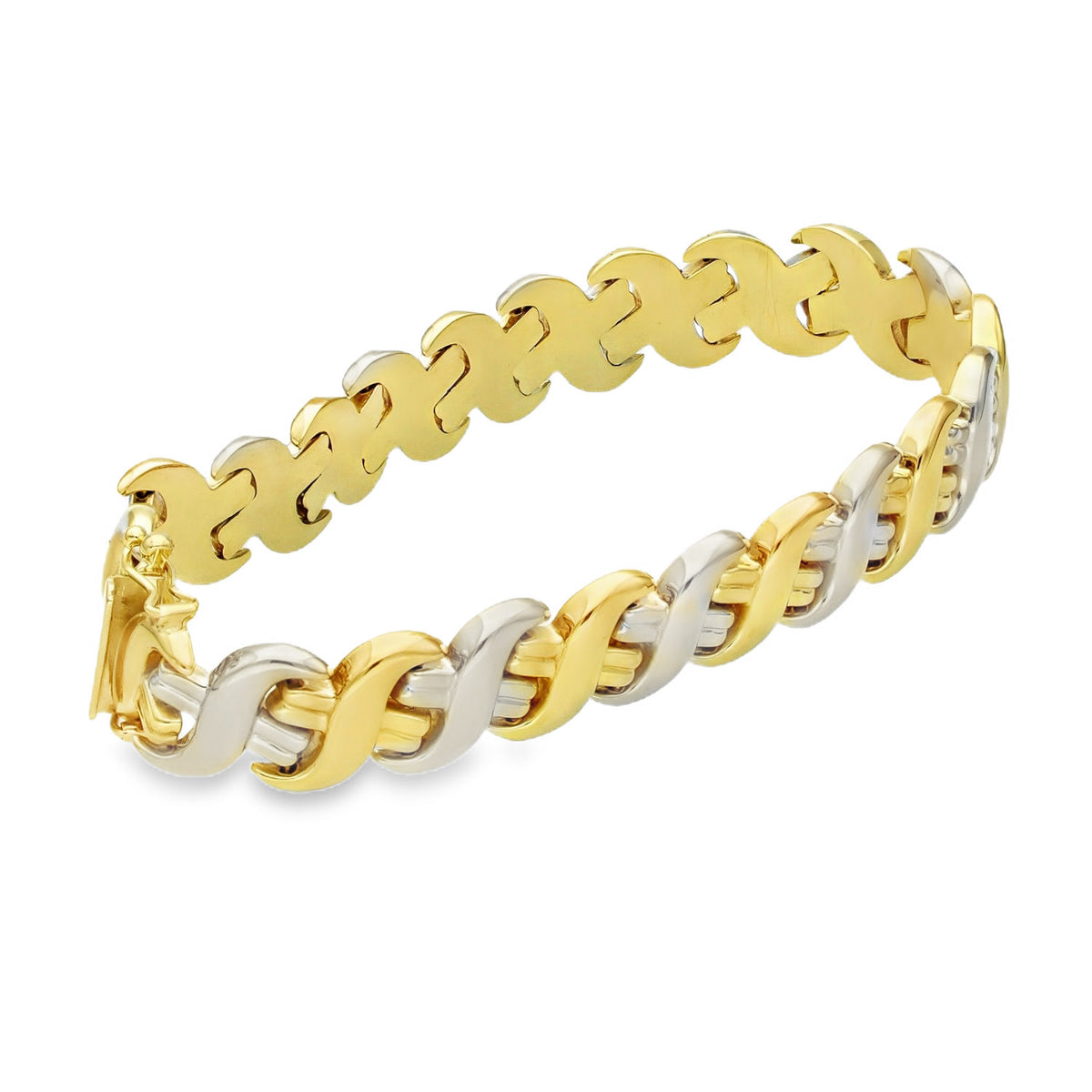 9ct Yellow & White Gold Alternating S-Link Bracelet -18cm -14.7g