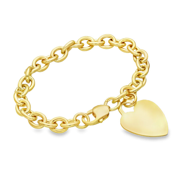 9ct Yellow Gold Belcher Bracelet & Heart Charm - 7.5" - 30.0g