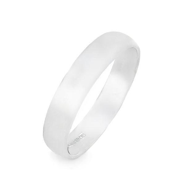 9ct White Gold Plain Wedding Ring - Size N - 4mm