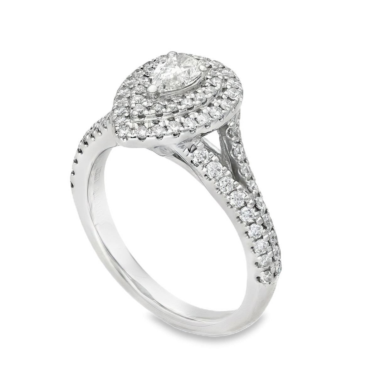 18ct White Gold Diamond Halo Engagement Ring - Size M½ - 0.95ct