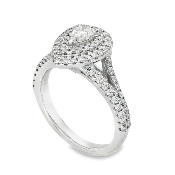 18ct White Gold Diamond Halo Engagement Ring - Size M½ - 0.95ct