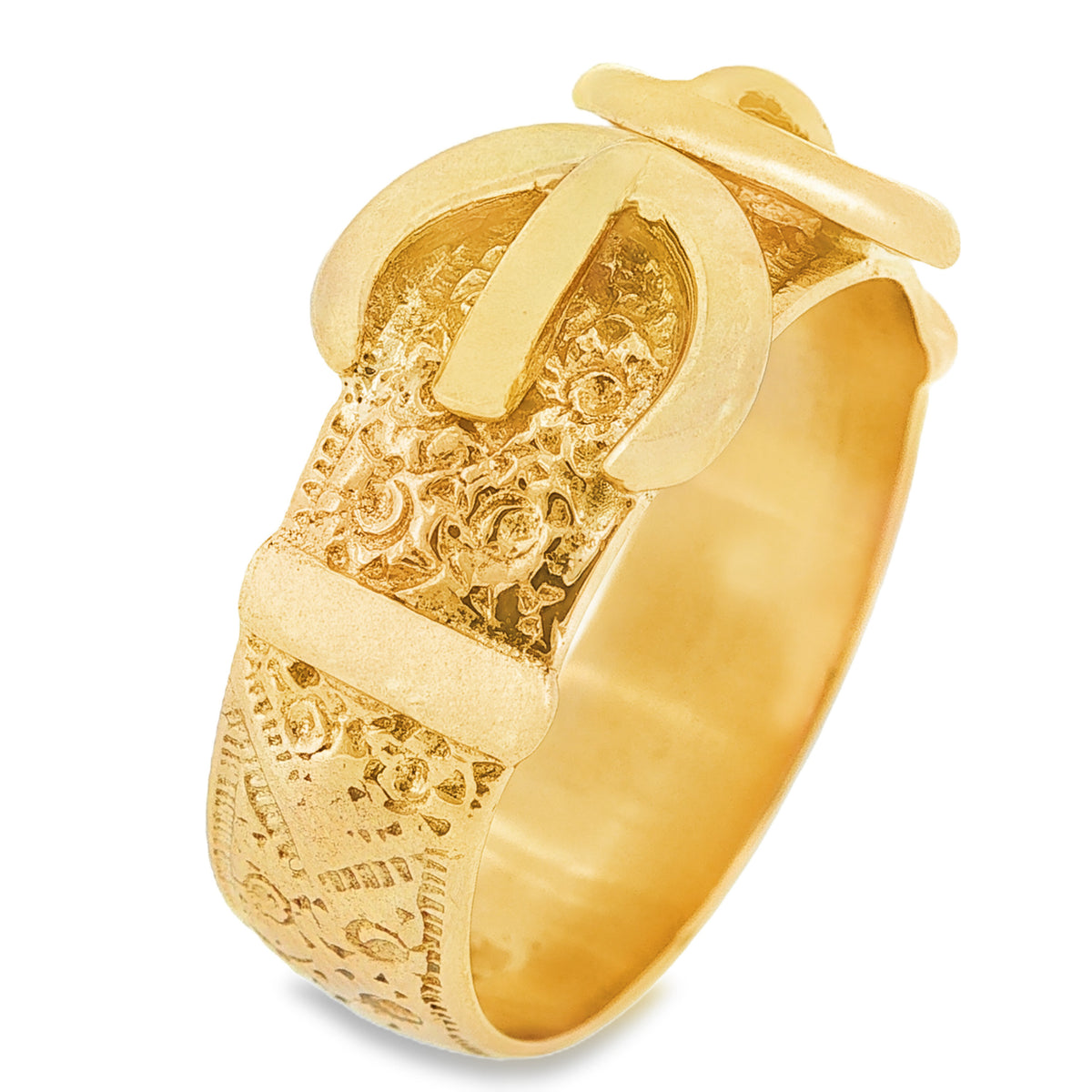 9ct Yellow Gold Patterned Buckle Ring - Size U½ - 11mm