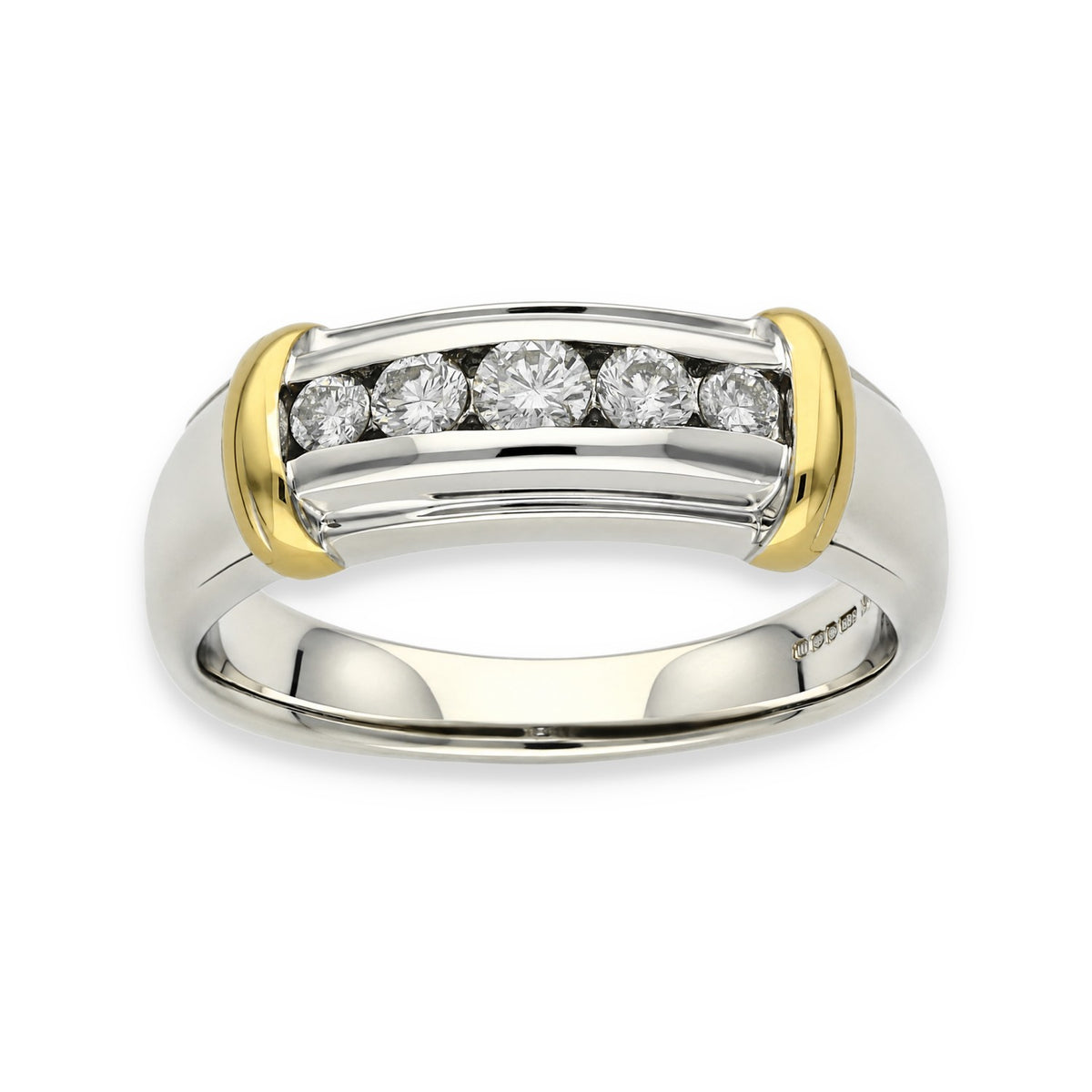 14ct White & Yellow Gold Diamond Row Band - Size U - 0.47ct