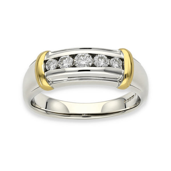 14ct White & Yellow Gold Diamond Row Band - Size U - 0.47ct