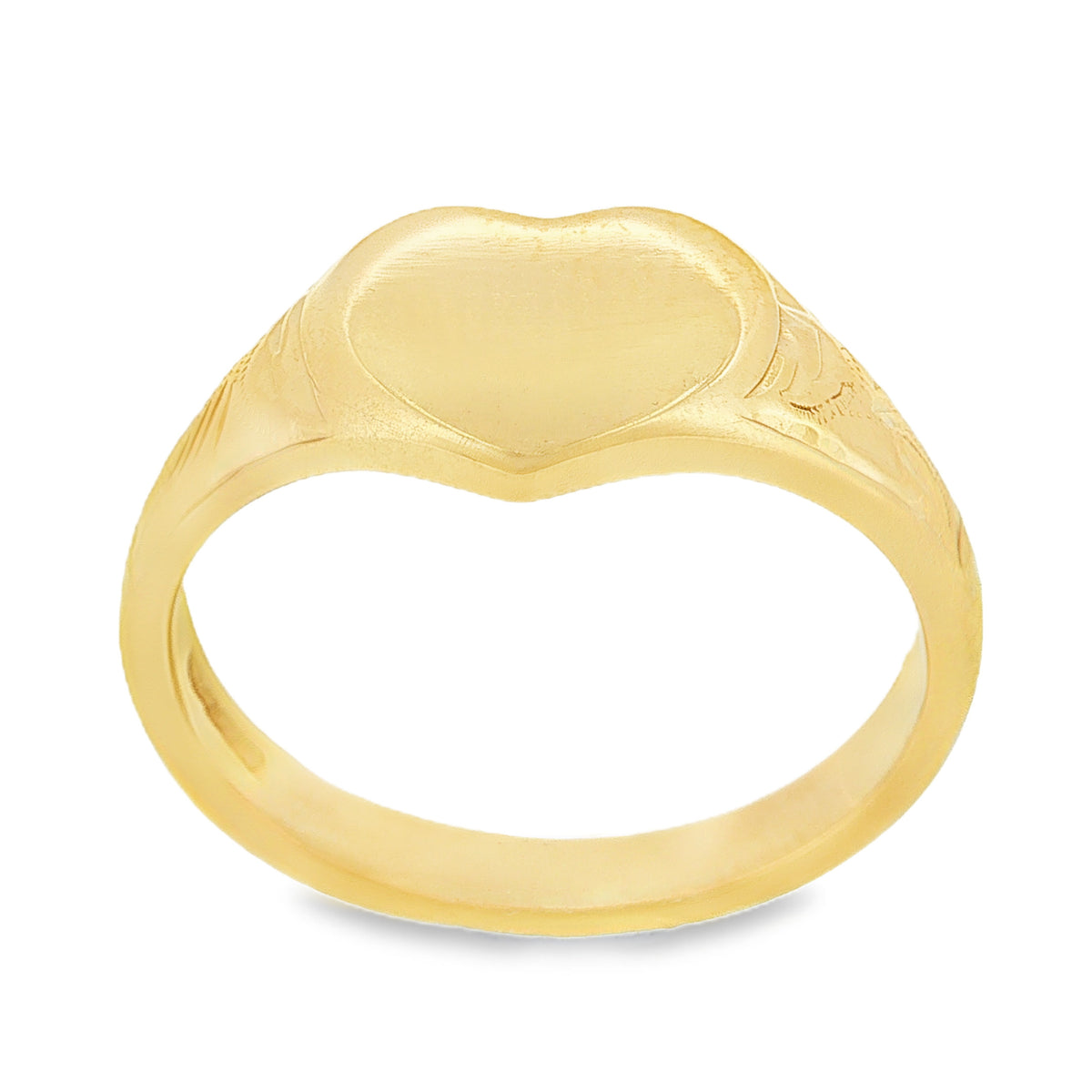 9ct Yellow Gold Plain Heart Signet Ring - Size N - 9mm