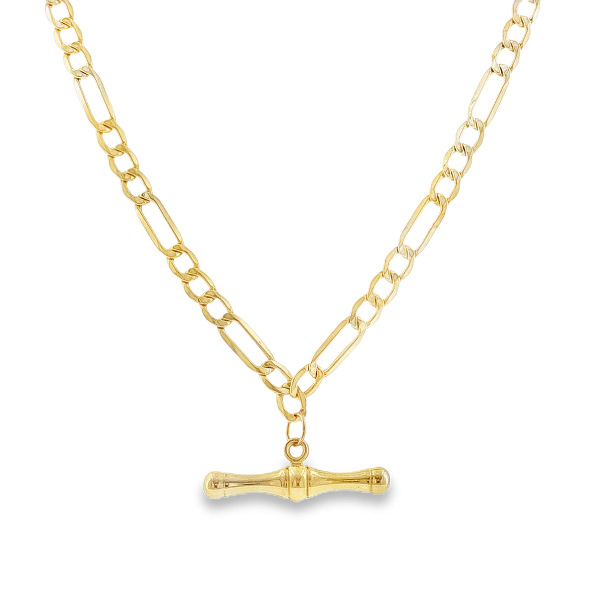 9ct Yellow Gold Hollow T-bar Necklace - 18"- 5g