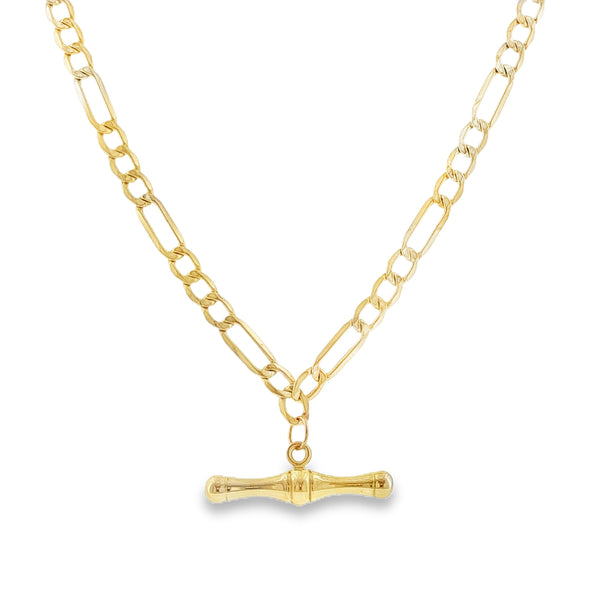 9ct Yellow Gold Hollow T-bar Necklace - 18"- 5g