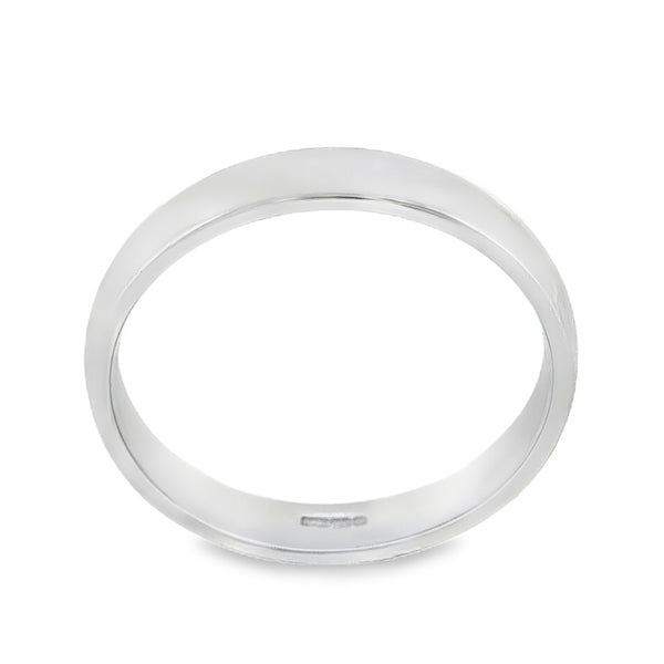 18ct White Gold Plain Court Wedding Band - Size S - 4mm