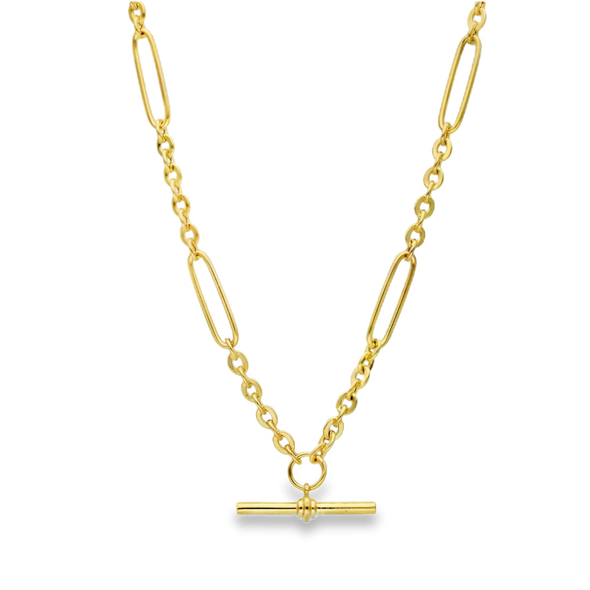 9ct Yellow Gold Hollow Figarolo Chain & T-Bar - 20" - 5.6g