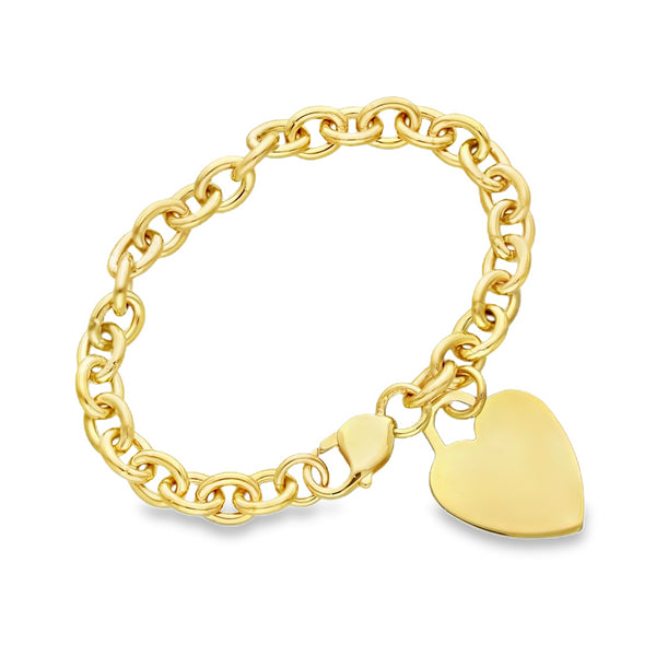 9ct Yellow Gold Belcher Bracelet & Heart Charm - 7.5" - 30.0g