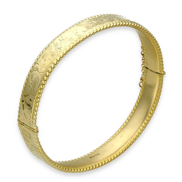 9ct Yellow Gold Rope Edge Bangle - 17.5cm - 17.1g