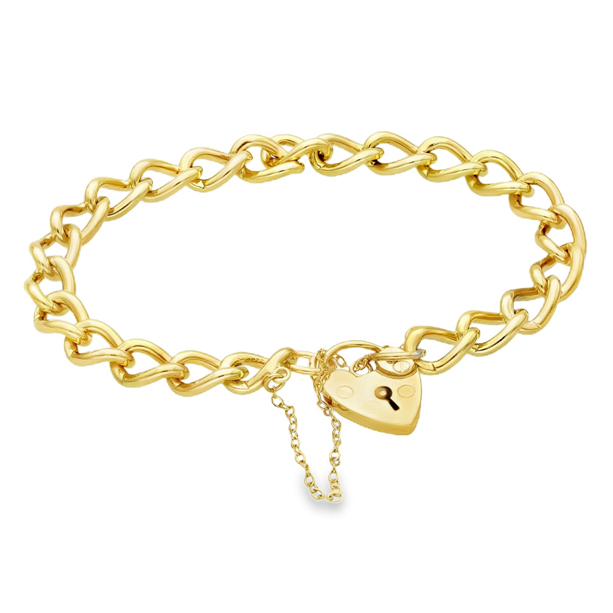 9ct Yellow Gold Curb Padlock Bracelet - 7.5" - 21.7g