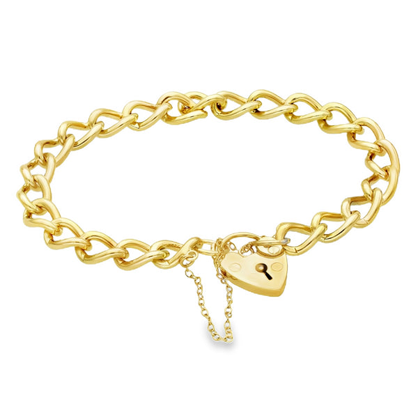 9ct Yellow Gold Curb Padlock Bracelet - 7.5" - 21.7g