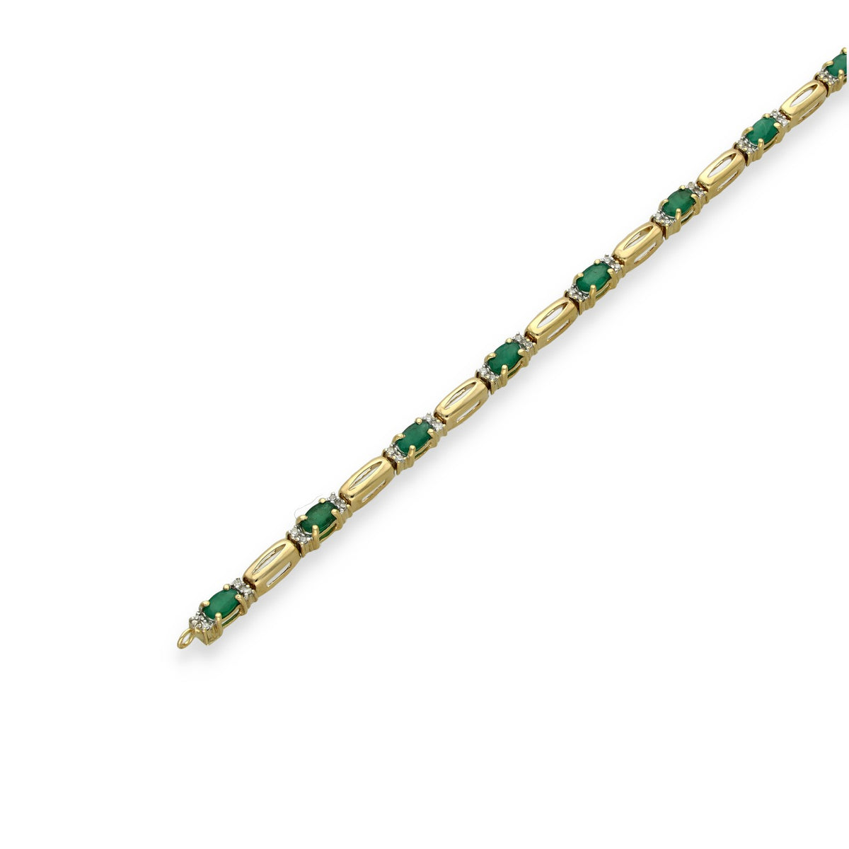 9ct Yellow Gold Emerald & Diamond Bracelet - 7" - 0.20ct